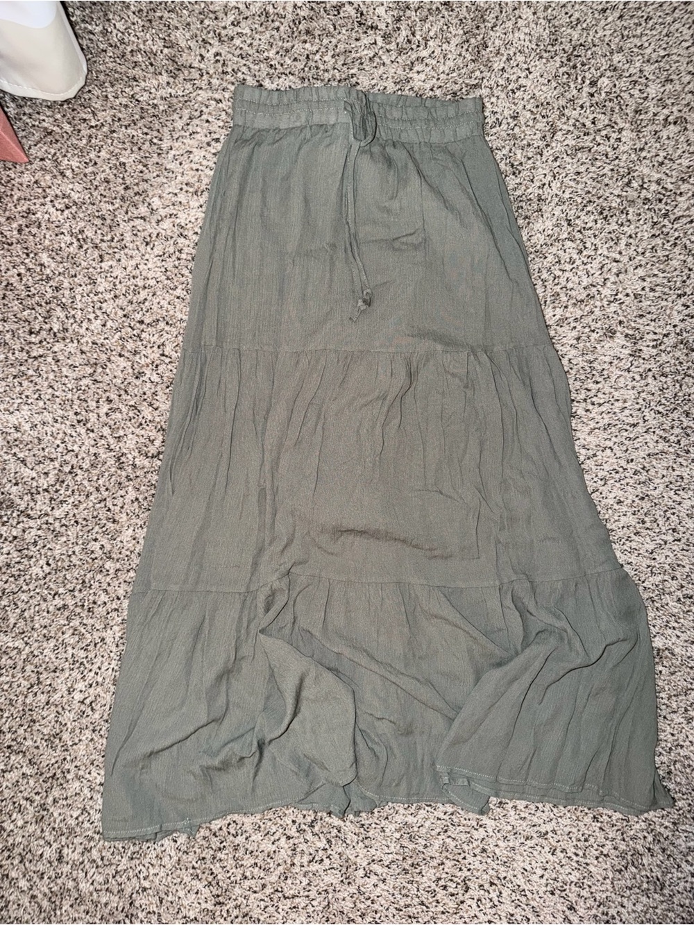 Passport Olive Green Tiered Maxi Skirt